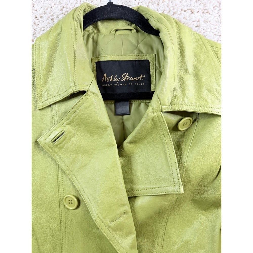 Ashley Stewart Leather Jacket Women 2XL Green Good Double Breasted Pea Coat - Picture 2 of 14